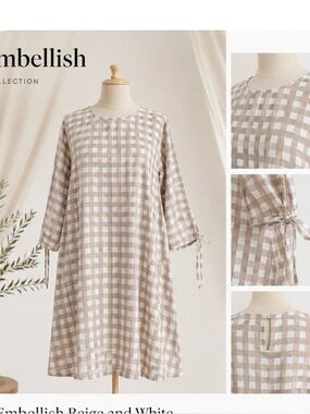 Embellish Beige and White Checkered Dress. Size M